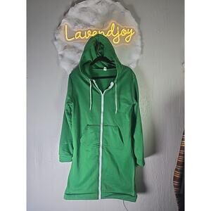 Long Zip Hoodie Sweatshirt Green Womens 2x-3x Plus Straight Fit Skater Indie